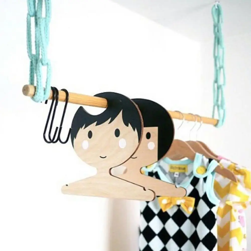 MeterMall Nordic Style Cartoon Boy Pattern Wood Hanger Storage Rack for Kids Clothes Room Decoration