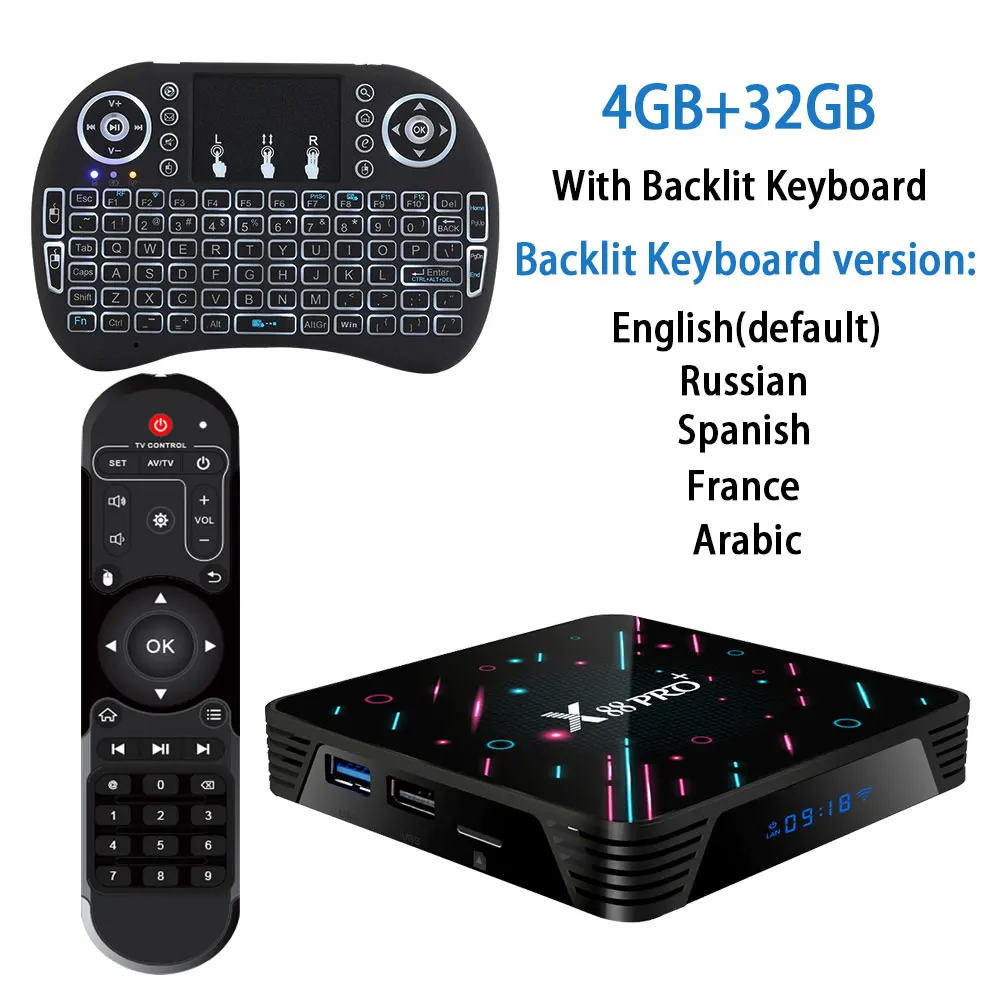 32G with keyboard Transpeed RGB светильник Android 9,0 Восьмиядерный ТВ приставка X88 PRO+ RK3368 4K wifi 4GB 32GB 64GB 128GB Youtube Netflix IP tv игровая приставка - Цвет: 32G with keyboard