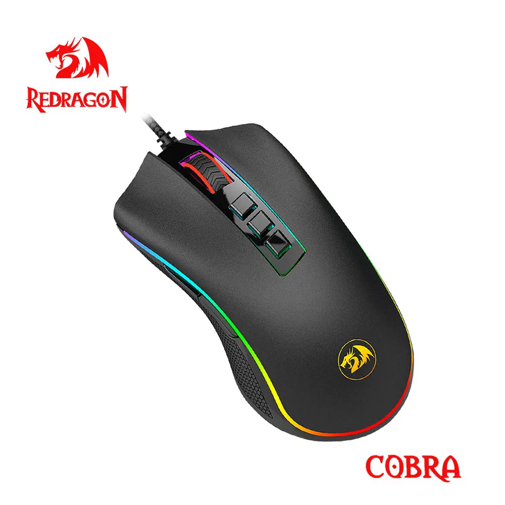 Redragon-ratón COBRA M711 RGB Ratón de juegos con cable USB, periférico ergonómico programable con 9 botones, 10000 DPI, para ordenador y PC