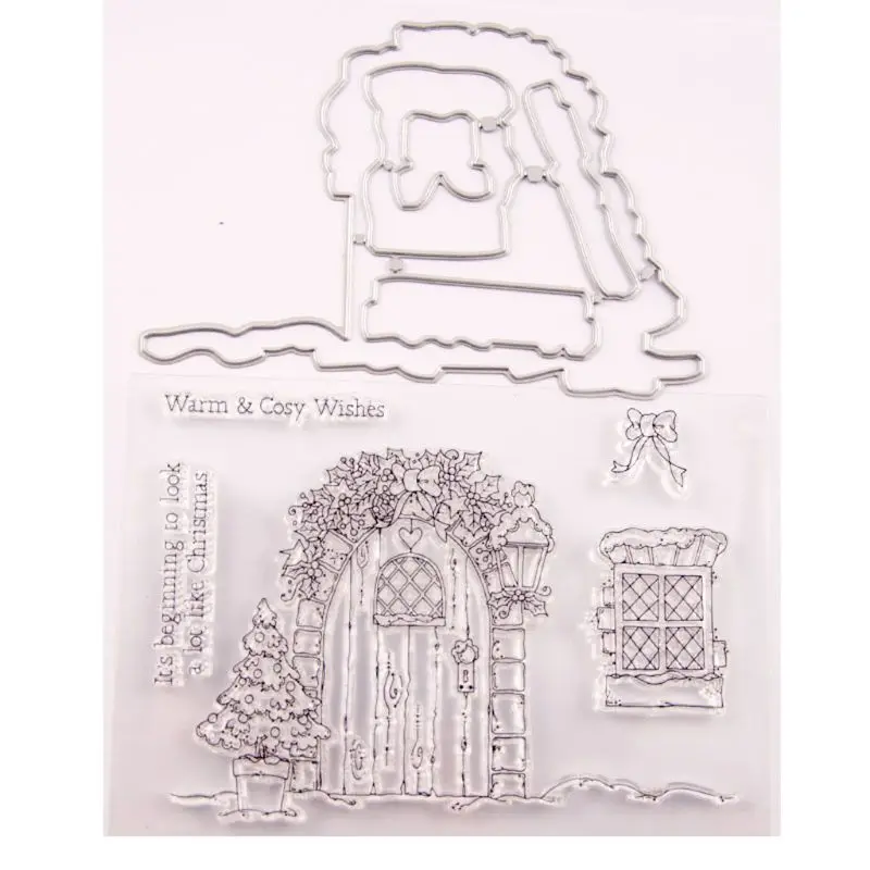 

Merry Christmas Cartoon Seal Stamp with Cutting Dies Stencil Set DIY Scrapbooking Embossing Photo Album Decorative Paper Card Cr