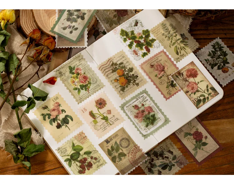 60pcs/lot Vintage Antique Washi Stickers Plant Stamp Label DIY Diary Decorative Sticker Album Scrapbooking Craft Ladies Stickers
