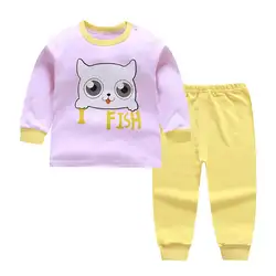 Детские пижамные комплекты хлопковый Пижамный комплект для мальчиков; сезон осень-весна; пижамы для девочек топы с длинными рукавами +