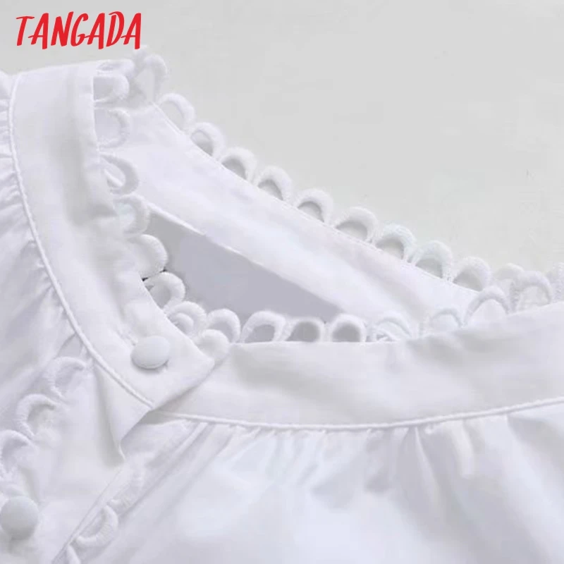 Tangada женский белый кружевной пэчворк блузка Осень Зима Винтаж длинный рукав OL рубашки шикарные топы 4M91