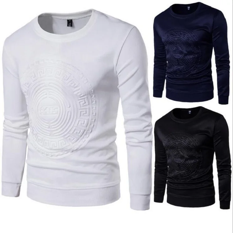

Autumn New Men's Hooded Round Neck Embossed Space Cotton Long-sleeved Sweatshirts Men's Large Size Thin Casual Men's Top