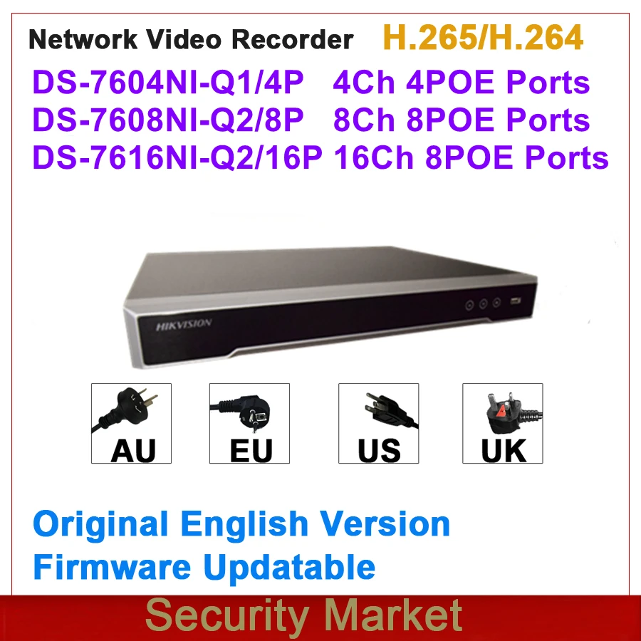 Оригинальный Сетевой видеорегистратор Hikvision DS-7604NI-Q1/4P DS-7608NI-Q2/8P DS-7616NI-Q2/16 P 4/8/16-ch 4/8/16