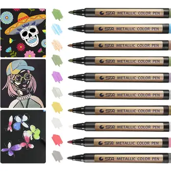 

10 Colors Metallic Pen Markers Set for DIY Card-making Rock Glass Office Stationery School Supplies Premium Fine Tip Marker