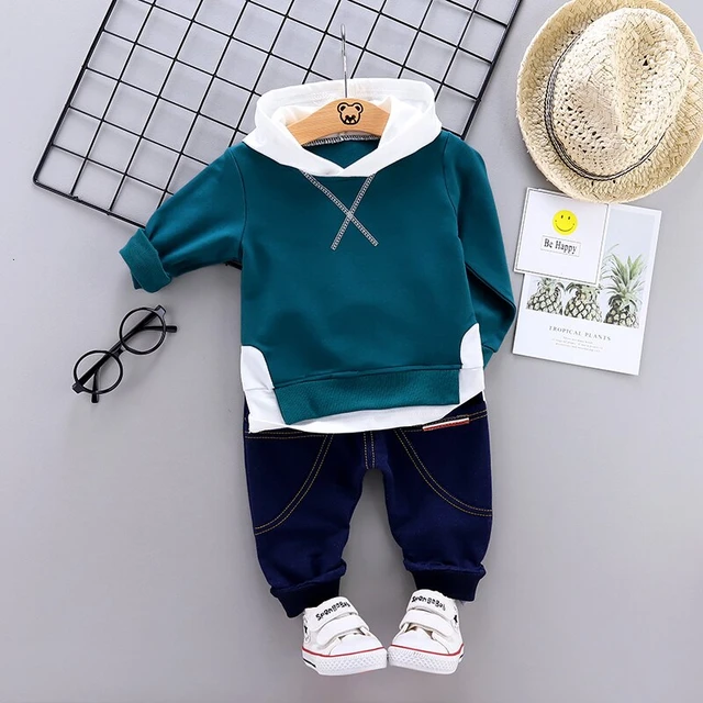 Spring Autumn Children Cotton Clothing Suit Baby Boys Girls Clothes Kids Sport Hoodies Pants 2Pcs/Sets Fahion Toddler Tracksuits JG shuangcha F Green