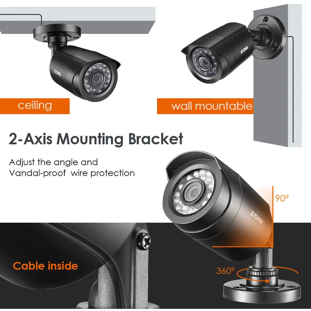  ZOSI 8 canales 720P 1280TVL IR CMOS Sensor de movimiento negro visión nocturna Video cámara CCTV si