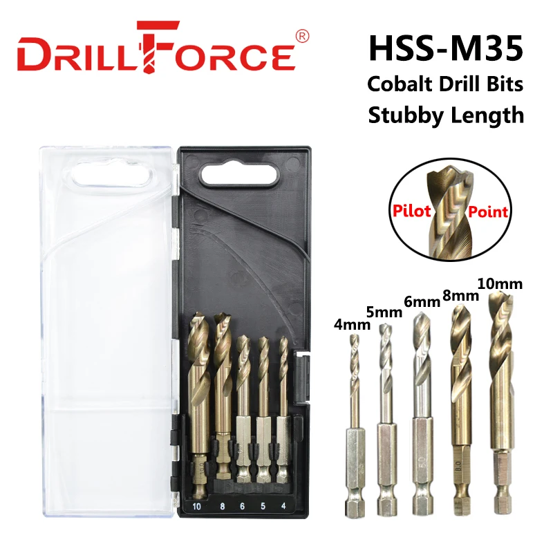 Drillforce 10PC 1/8" Cobalt Drill Bits Set HSS M35 Jobber Length Metal Drill Bit 