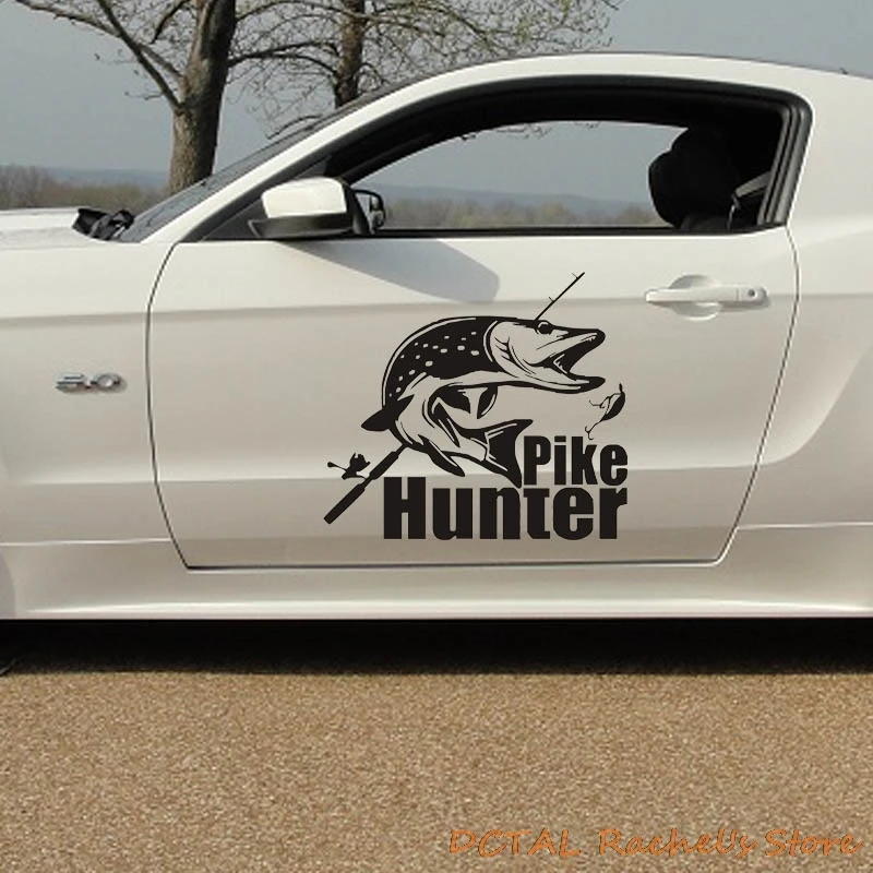 Pike Hunter Fishing Car Sticker Fish Bite Decal Fuel Tank Cover Door Window Trunk Motorcycle Helmet for  VW Golf Polo SUV Laptop