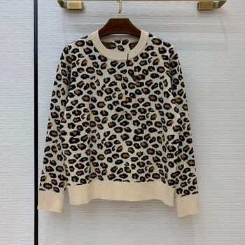 

Knitted Leopard Women Sweaters 2020 Autumn Knitted Pullovers Women Casual O-neck Sweater