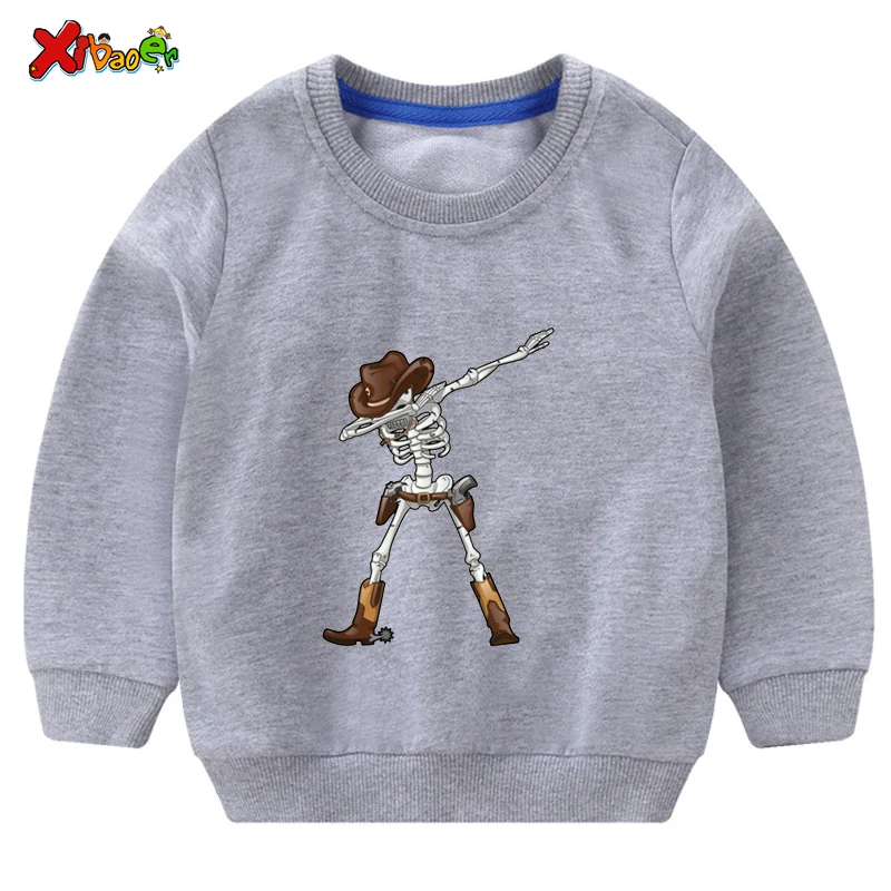 Детский свитер; толстовка с капюшоном; футболка с изображением собаки и скелета; одежда; модные толстовки для малышей; белый свитер для мальчиков; одежда для малышей; 2 t