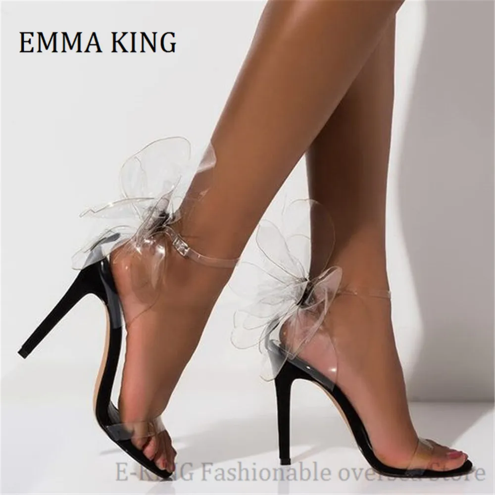 Transparent PVC Flower Women Sandals 12cm Thin High Heel Stilettos Gladiator Ladies Weeding Party Shoes Woman | Обувь