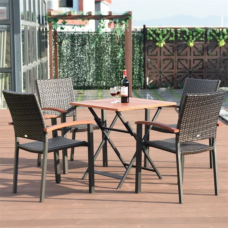 4 шт. обеденные стулья из ротанга кресло штабелируемое плетеное с алюминиевой