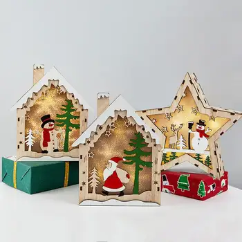 

QIFU Christmas Wooden House Light Ornaments 2020 Merry Christmas Decor for Home Cristmas Ornaments Xmas Gifts New Year 2021