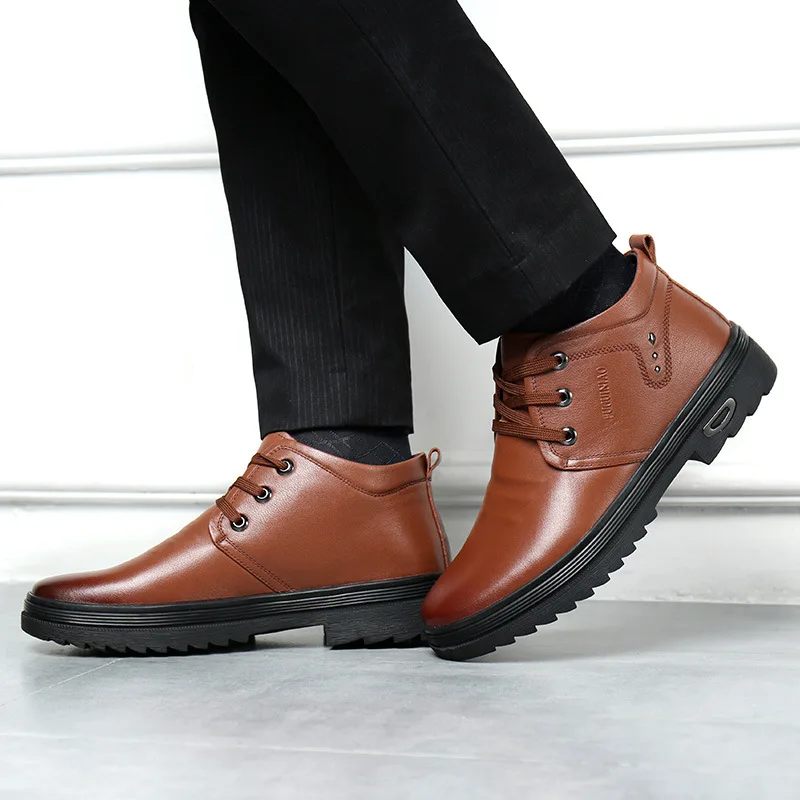 

FGN Men Business Formal Wear Leather Shoes plus Velvet Boots 2019 Autumn & Winter New Style Genuine Leather Martin Boots Cotton-