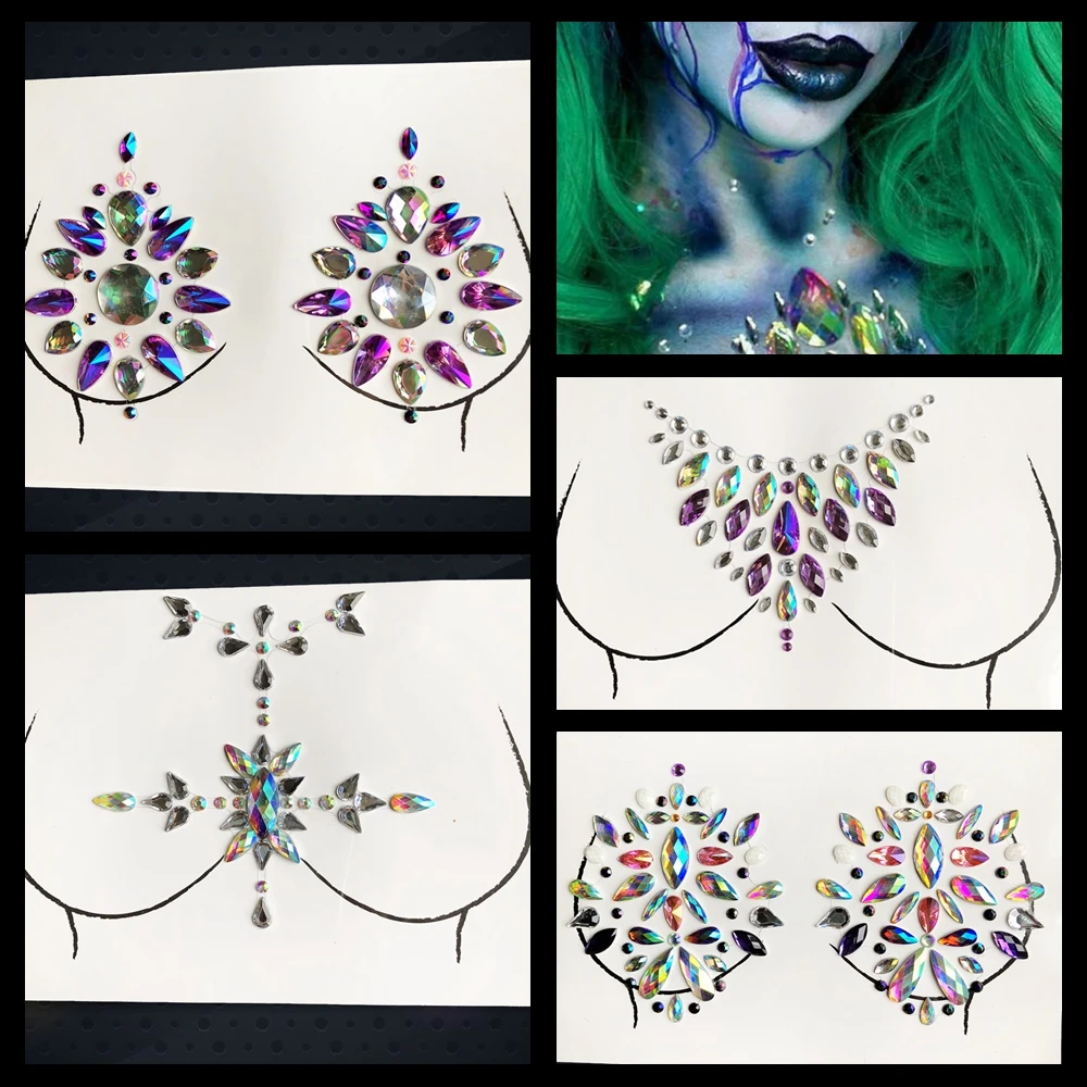 Временная татуировка блестящая Драгоценная наклейка на сосок для вечерние