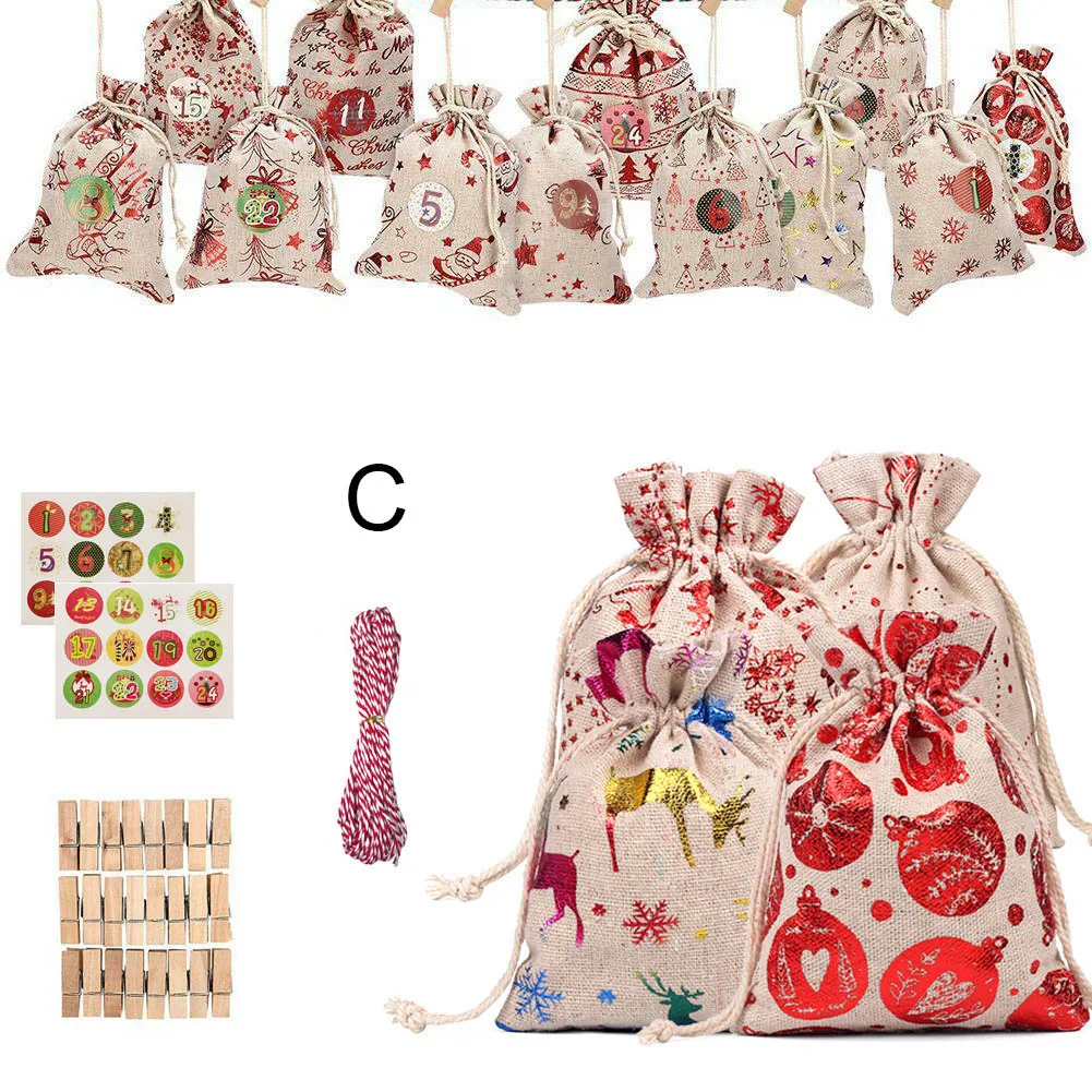 

Advent Calendar Set 24 Filling Fabric Gift Bags with Number Labels for DIY Christmas Decor santa gift sack