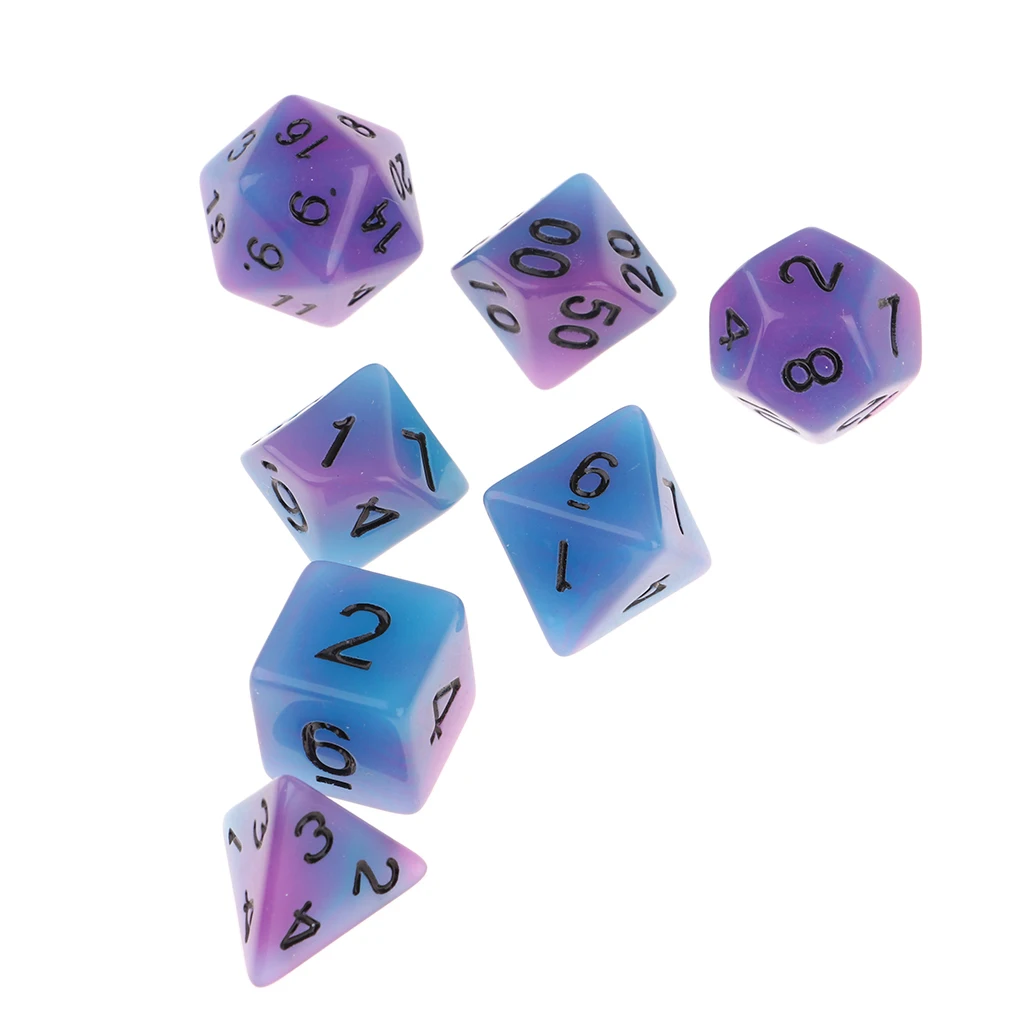 7pcs Multicolor Acrylic Polyhedral Luminous Dice for D&D RPG MTG Party Game Supplies 7 Polyhedral Dices 