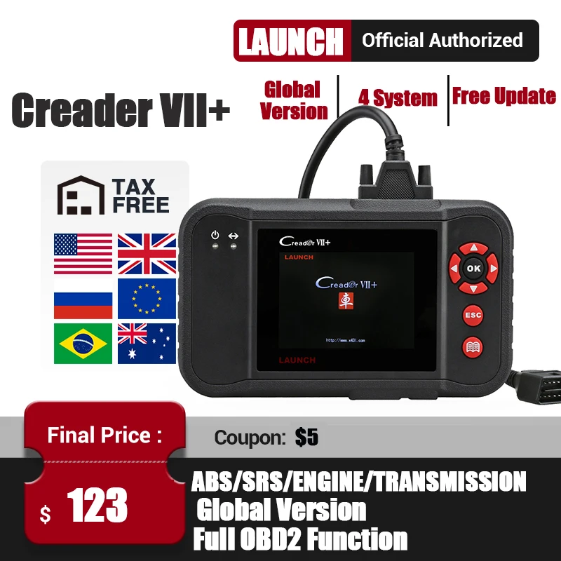 Диагностический сканер OBDII Launch Creader VII + OBD2 считыватель кодов автомобиля|creader vii|launch