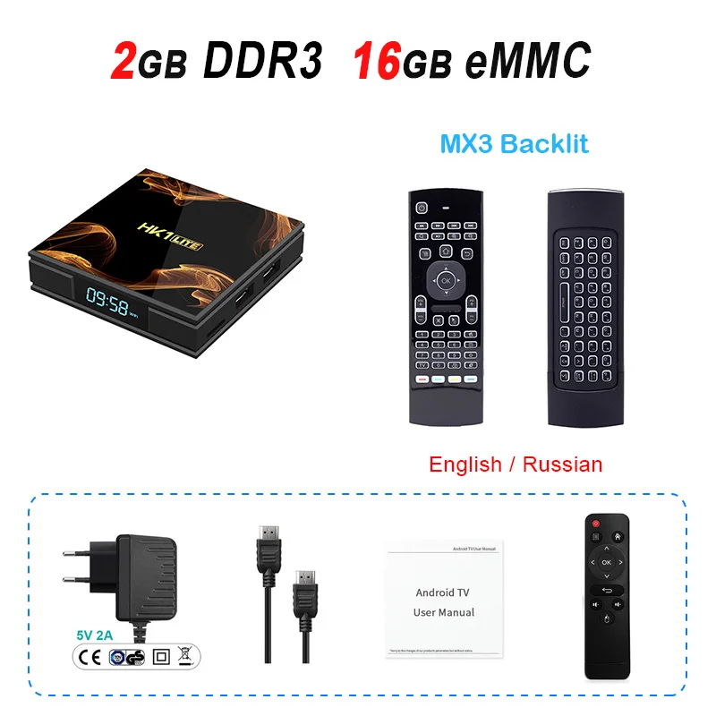 2GB 16GB MX3 HK1Lite Android 9,0 ТВ приставка HK1 Lite Смарт ТВ приставка 2 ГБ DDR3 16 Гб 2,4G WiFi 4K медиаплеер RK3228A четырехъядерный ТВ приставка - Цвет: 2GB 16GB MX3