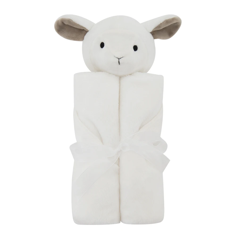 1layer white sheep Honeyzone детские одеяла 76x76 см плюшевый подарок для новорожденного мягкий теплый коралловый флис животное игрушка голова синий медведь постельные принадлежности и пеленки - Цвет: 1layer white sheep
