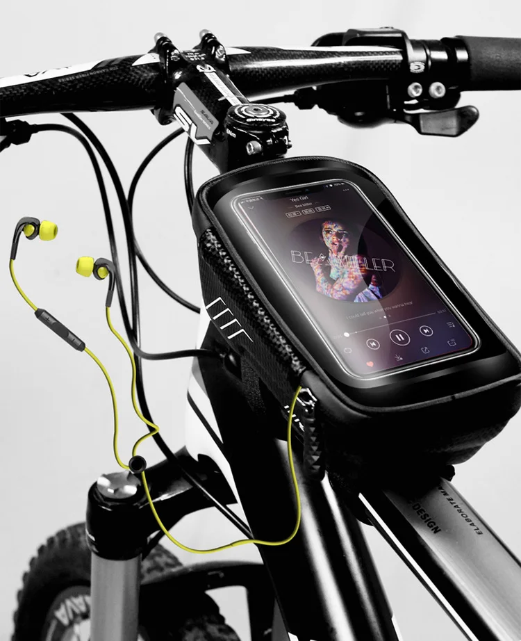 Bicycle Top Tube Bag,Waterproof Cycling Frame Front Bag 6.2 Inch Mobile Phone Case,Rainproof Mountain MTB Bike Touch Screen Bag