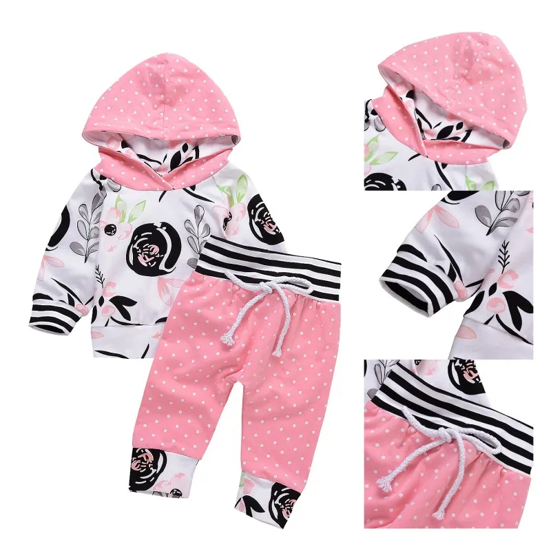 Hilittlekids/комплект с капюшоном для новорожденных девочек, длинные штаны+ толстовки с длинными рукавами, костюмы, детская одежда для девочек