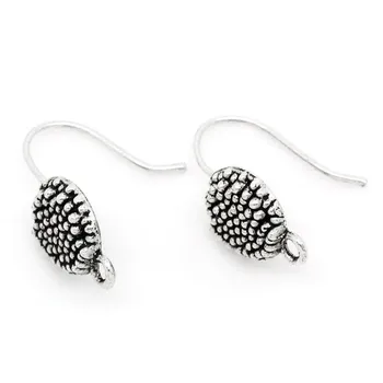 

8Seasons Zinc Alloy Ear Wire Hooks Earring Findings Flower Antique Silver Color W/ Loop Handmade DIY Jewelry 22mm x 23mm, 30 PCs