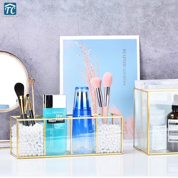 

Luxury Glass Makeup Organizer Geometry Cosmetics Storage Box Container Ring Pencil Lipstick Holder Make Up Brushes Transparent