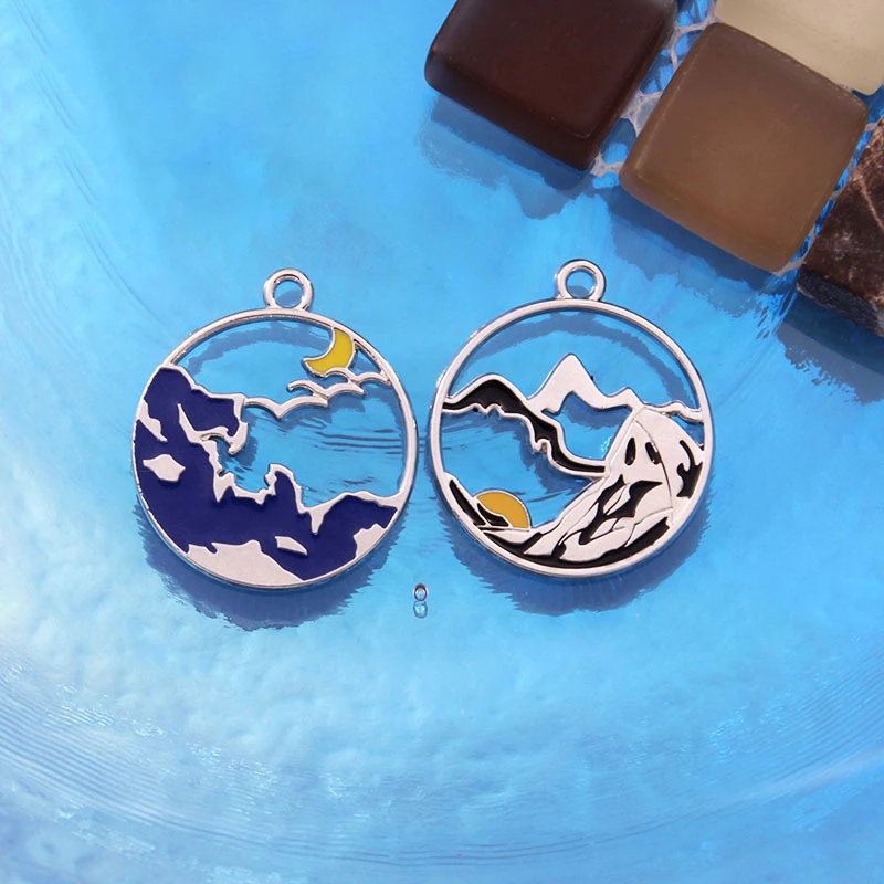 

6Pcs 22.5mm Metal Mountain and Sea Pendant Charms for Necklace Bracelet Earring Diy Jewelry Making Accessories Keychain Findings