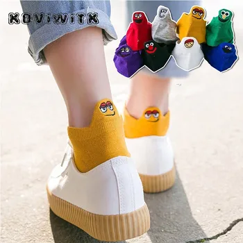 

Happy Short solid black cotton socks Cute Cartoon women Funny Lady fashion sock Harajuku Art Stylish Winte Casual for womens sox