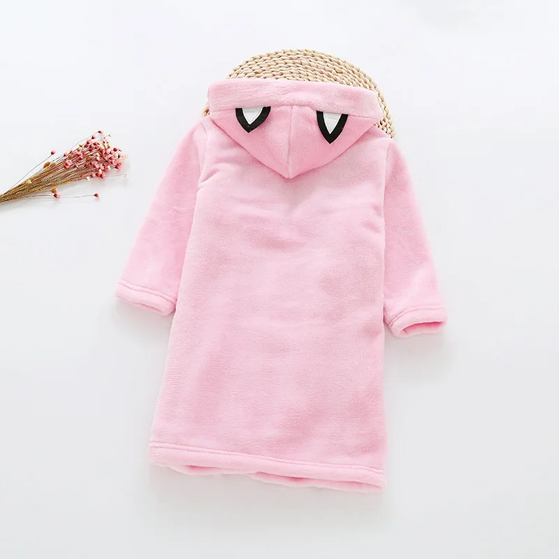 Kids Cartoon Cat Robes New Winter Baby Girl Bathrobe Sleepwear Robe For Children Flannel Hooded Pajamas Boys Homewear Clothing