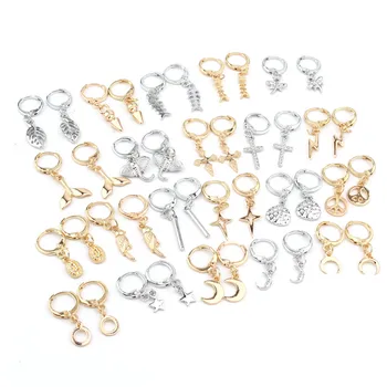 

1Pair European Cross Snake Animal Small Hoop Earrings For Women Girl Trendy Leaf Star Moon Tail Circle Earrings Jewelry E659