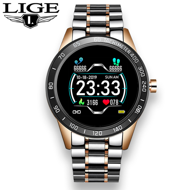 Steel Band Smart Watch Men Heart Rate Blood Pressure Monitor Sport Multifunction Mode Fitness Tracker Waterproof Smartwatch