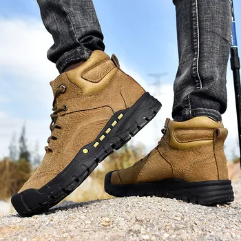 

Men's boots winter men's leather boots men's shoes outdoor high hiking shoes men's leather warm plus velvet snow boots