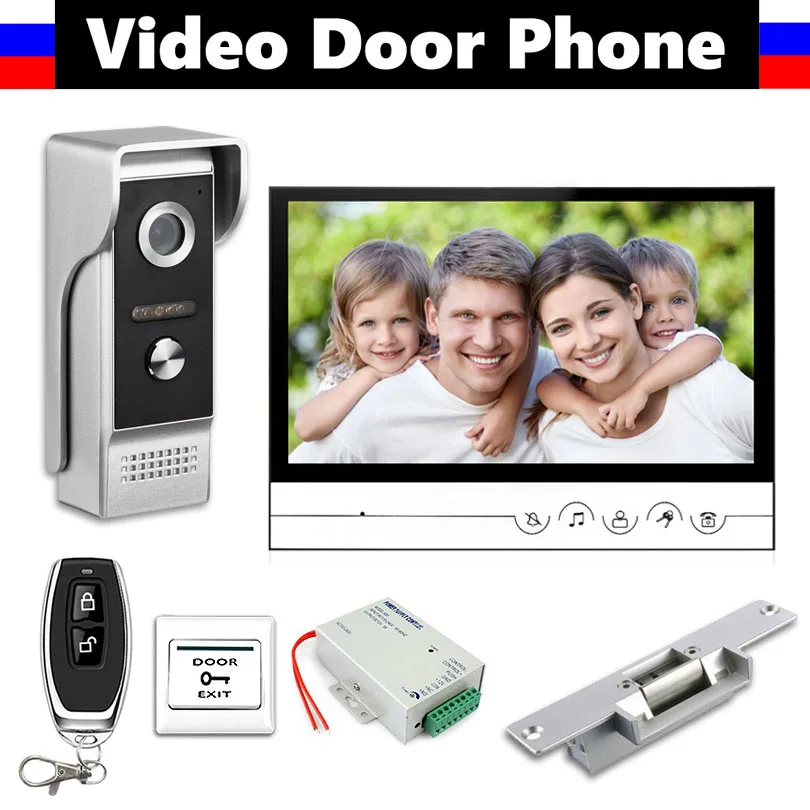 With Strike Lock " экран видео домофон система видео дверной звонок комплекты пульт дистанционного управления+ выход двери+ Электрический дверной замок управления - Цвет: With Strike Lock