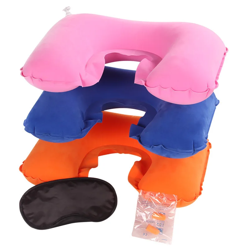 

Travel Eyeshade Inflatable U-SHAPE Pillow Travel Sambo Three-piece Set Flocked Outdoor Inflatable Pillow