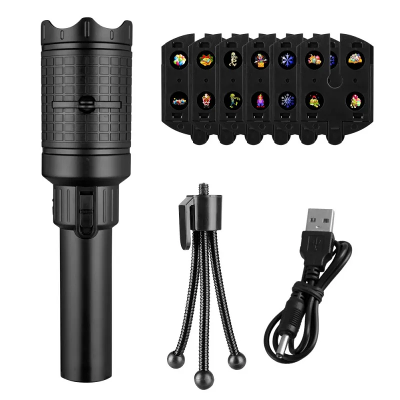 

2 in 1 Decoration Light Handheld Flashlight LED Projector Lamp with 6Pieces Slides Battery-Operated for Home Party
