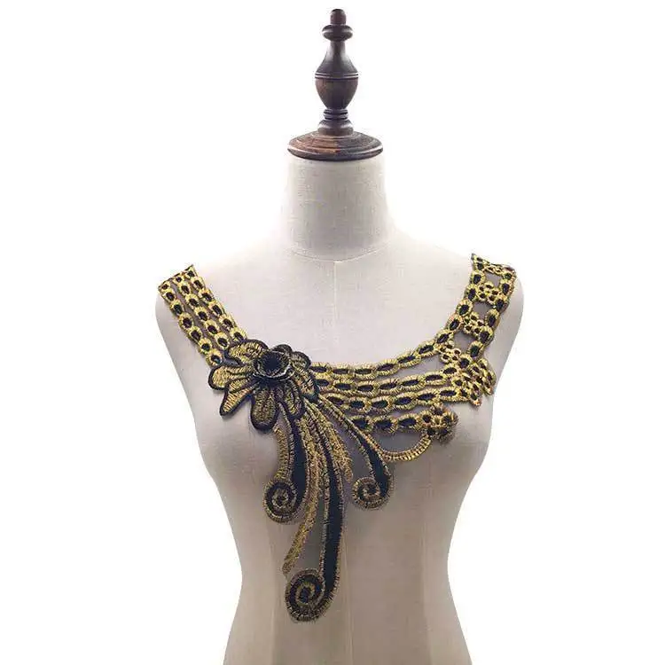 

Elegant Gold Color 3D Rose Venise Embroidered Flowers Fabric Fake Collar Lace Applique DIY Wedding Dress Sewing Guipure Supplies