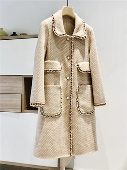

Long Wool Coat Women 2020 Autumn Winter New Lapel Pocket Straight Pure Color Simple Temperament Women Coats