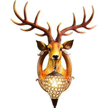 

Yellow antler wall lamp deer head crystal wall sconce fireplace wall light in living room bedroom lobby hotel restaurant