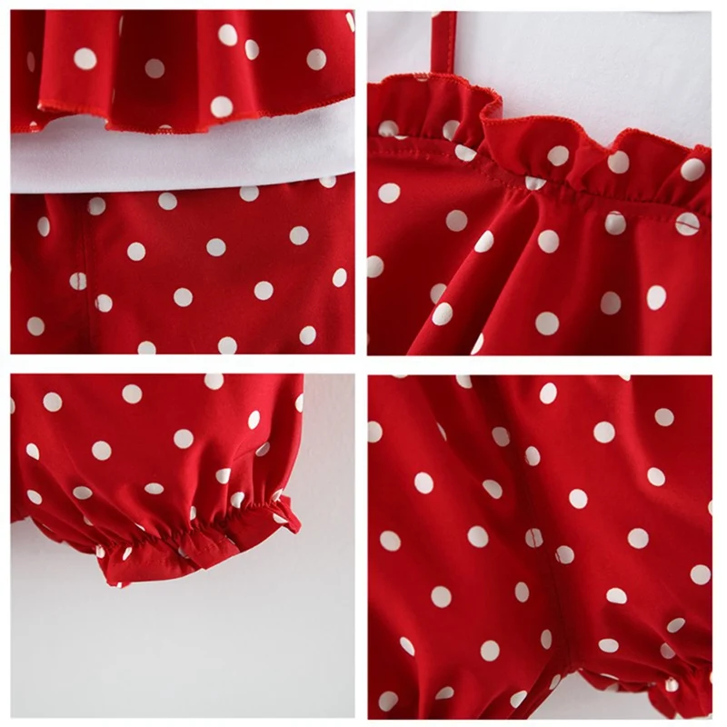 Одежда для маленьких девочек Летняя Повседневная футболка в горошек с короткими рукавами для маленьких девочек топы+ шорты, костюмы, костюм, комплект