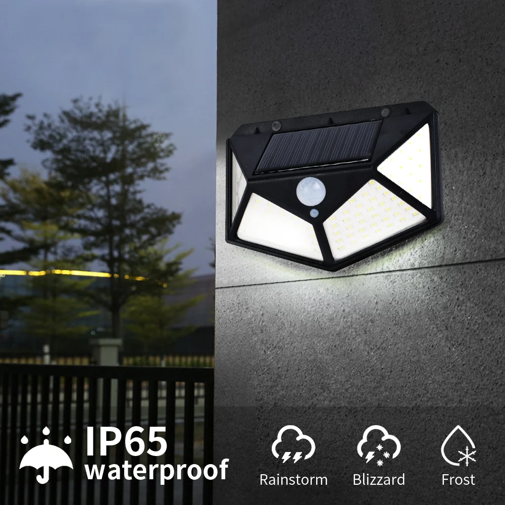 100/114 LED Four-Sided Solar Power Light 3 Modes 270 Degree Angle Motion Sensor Lamp Outdoor Waterproof Garden Lamps