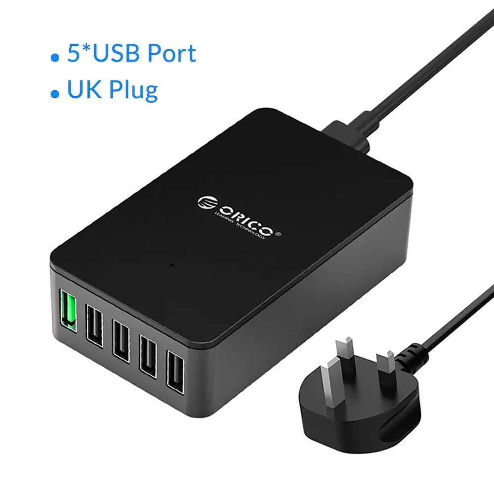 5 Port UK Plug ORICO QSE-4U 4 порта QC2.0 для Qualcomm сертифицированная Быстрая зарядка 2,0 быстрая, USB зарядное устройство для samsung Xiaomi huawei LG htc - Тип штекера: 5 Port UK Plug