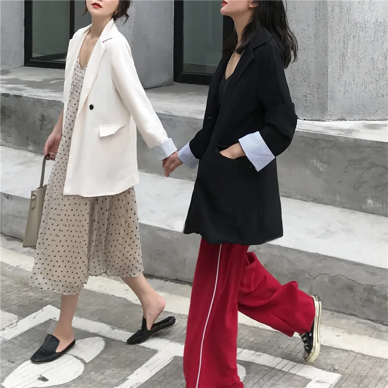 

2019 Autumn New Style Trend WOMEN'S Dress CHIC Hong Kong Flavor Versatile Loose-Fit Casual Suit Jacket Women's