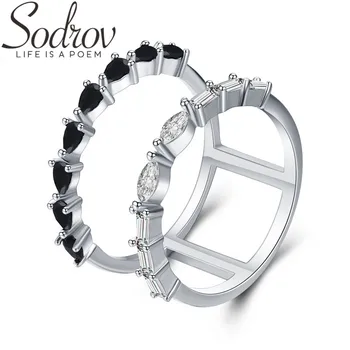 

SODROV Solid 925 Sterling Silver Jewelry Black Spinel Finger Ring Elegant Water-Drop Wedding Rings for Women G045