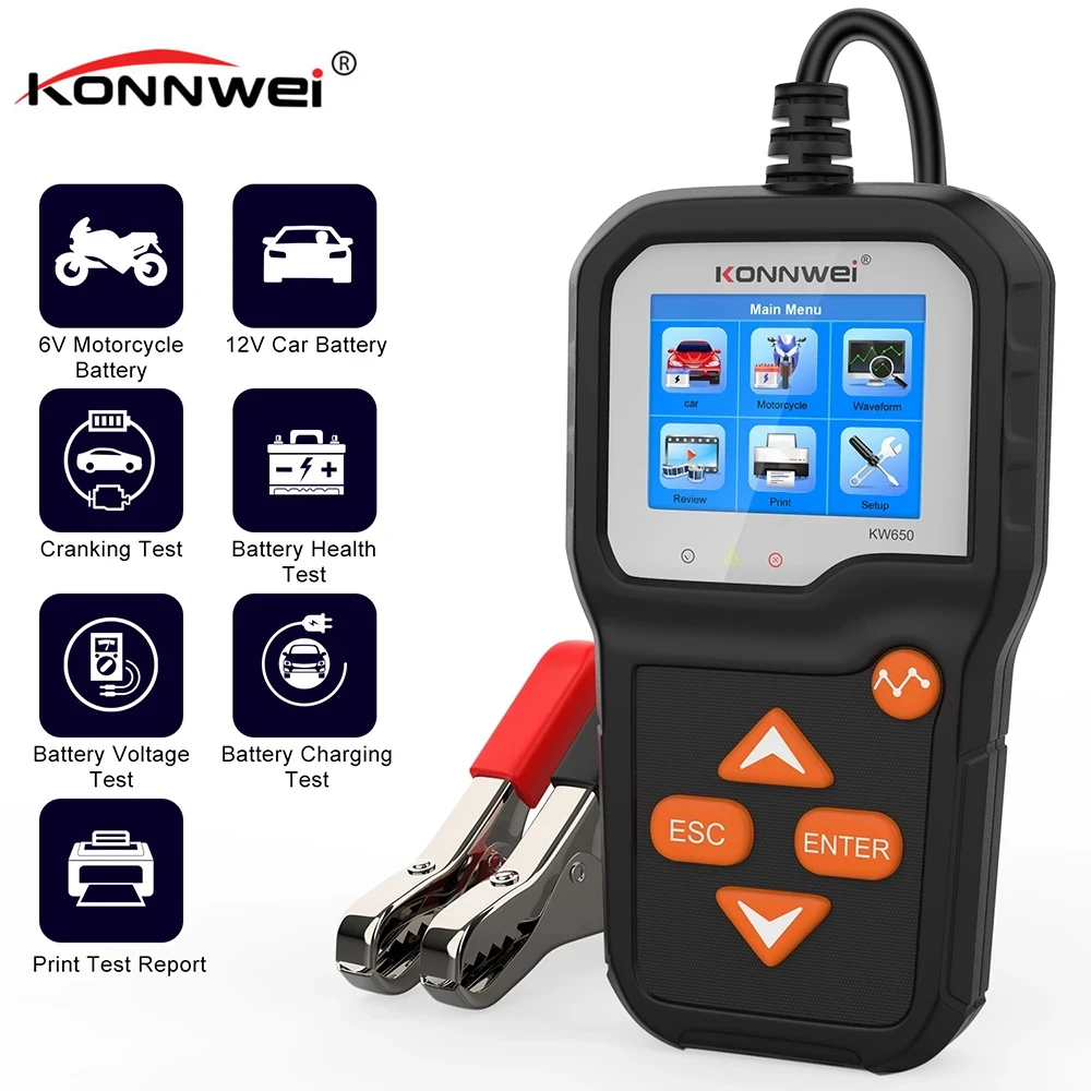 Professional 6V 12V Motorcycle Car Battery Tester 2000 CCA Battery Analyzer Quick Cranking Charging Diagnostic Tool
