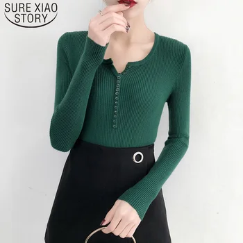 

Autumn Winter Korean Version V-neck Long Sleeve Pullover Base Sweaters Slim Knit Women Tops Fashion Winter Clothes Women 5950 50