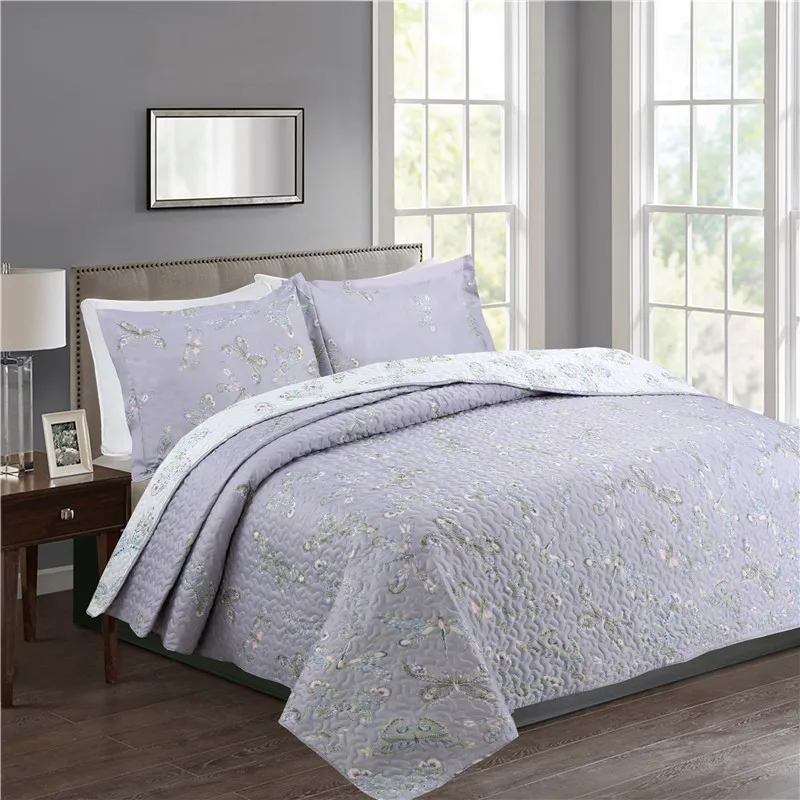 

3PCS Quality American style printed Floral cubrecamas Quilt Set Coverlet Bedspread Sham Pillowcase